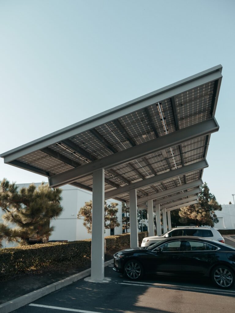 Car parking shade canopy structure Dubai with cars parked underneath